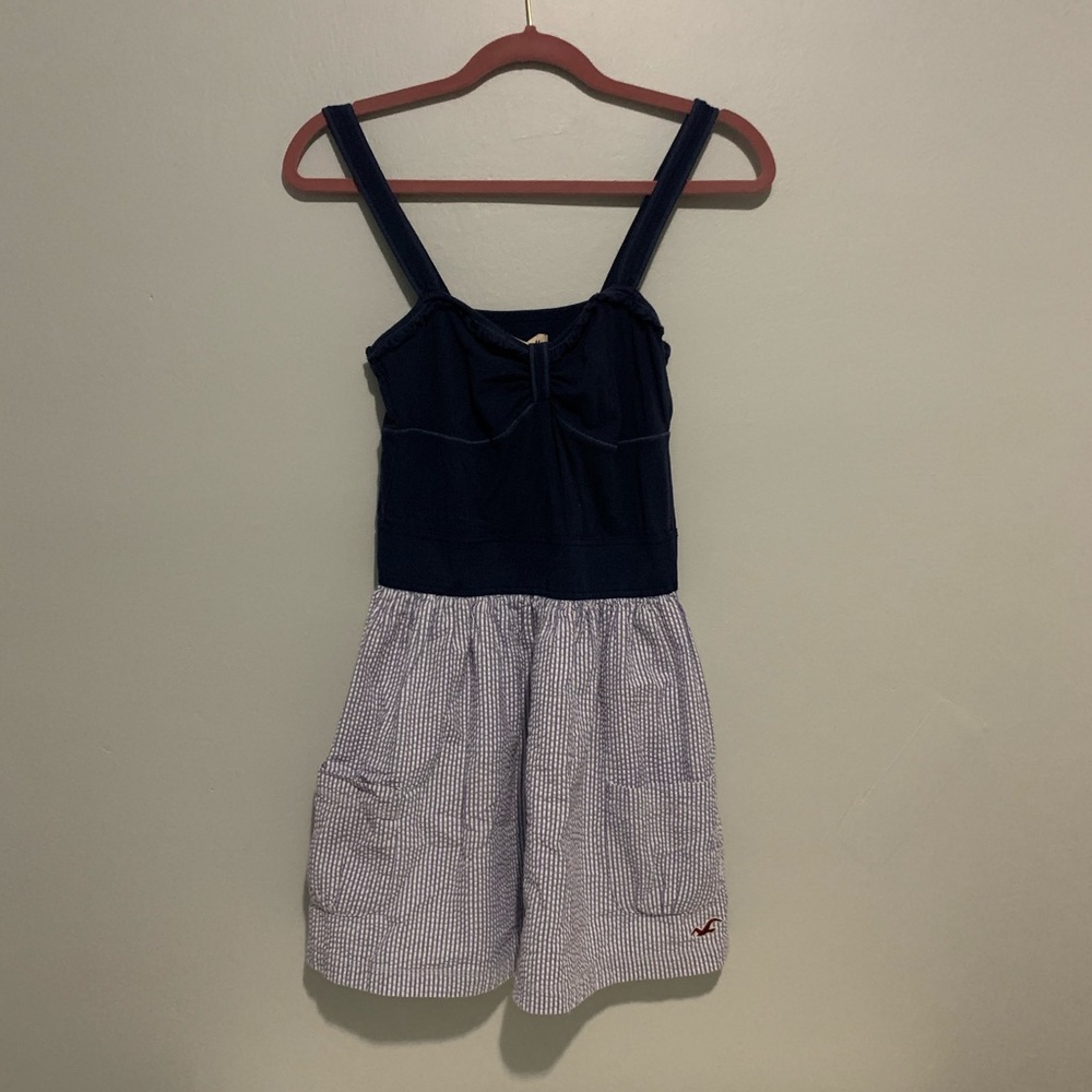 Hollister Seersucker and Navy Sundress Sz M